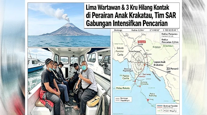 Kapal Cepat Membawa 5 Jurnalis dan 3 Kru Hilang Kontak di Perairan Anak Krakatau, Pencarian Diintensifkan